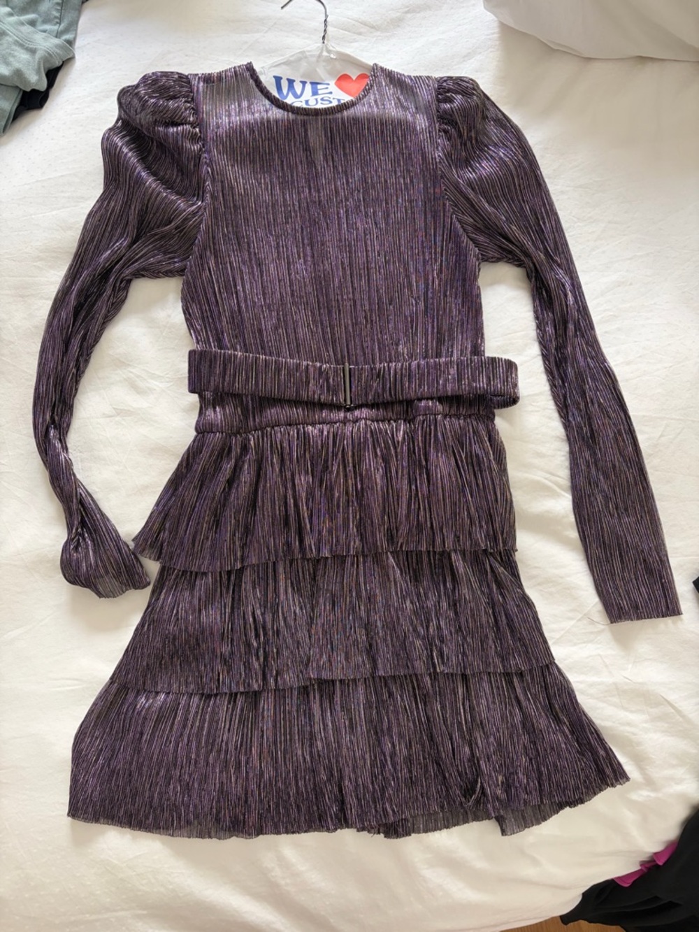 Sabina Musayev Shimmer Tiered Belted Mini Dress
